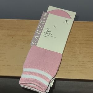 Danskin Pink Crew Grip Socks with White Stripe - 2 Pack